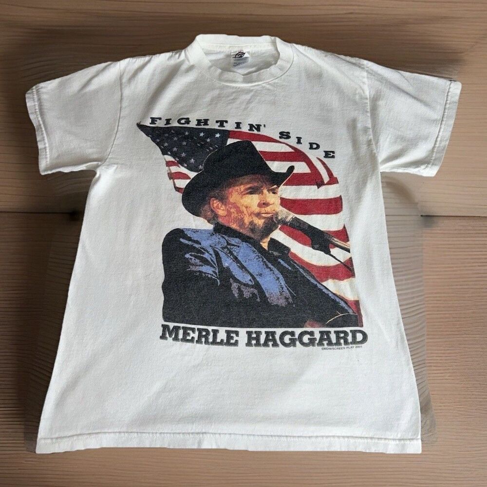 Vintage Merle Haggard Fightin Side If You Don't Love It Leave It Shirt Men's S